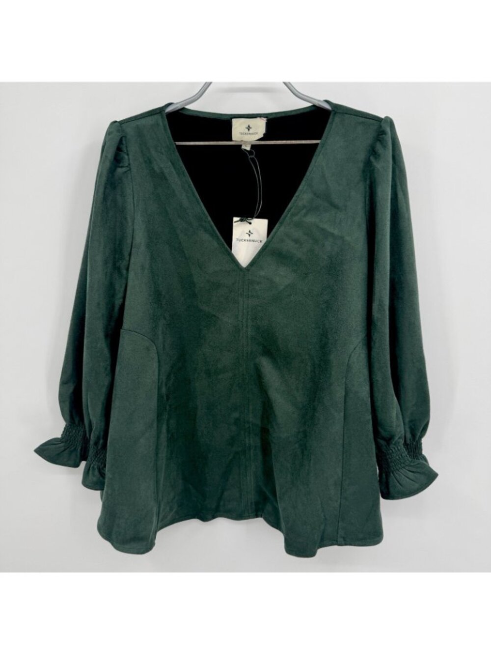 Tuckernuck Malachite Easton Blouse Faux Suede Long Sleeve Swing Top size L Large - Picture 2 of 7